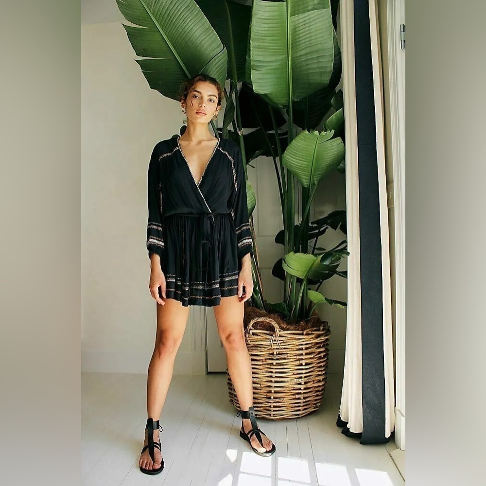 NWT $148 FREE PEOPLE Delilah midnight long sleeve boho mini dress XS